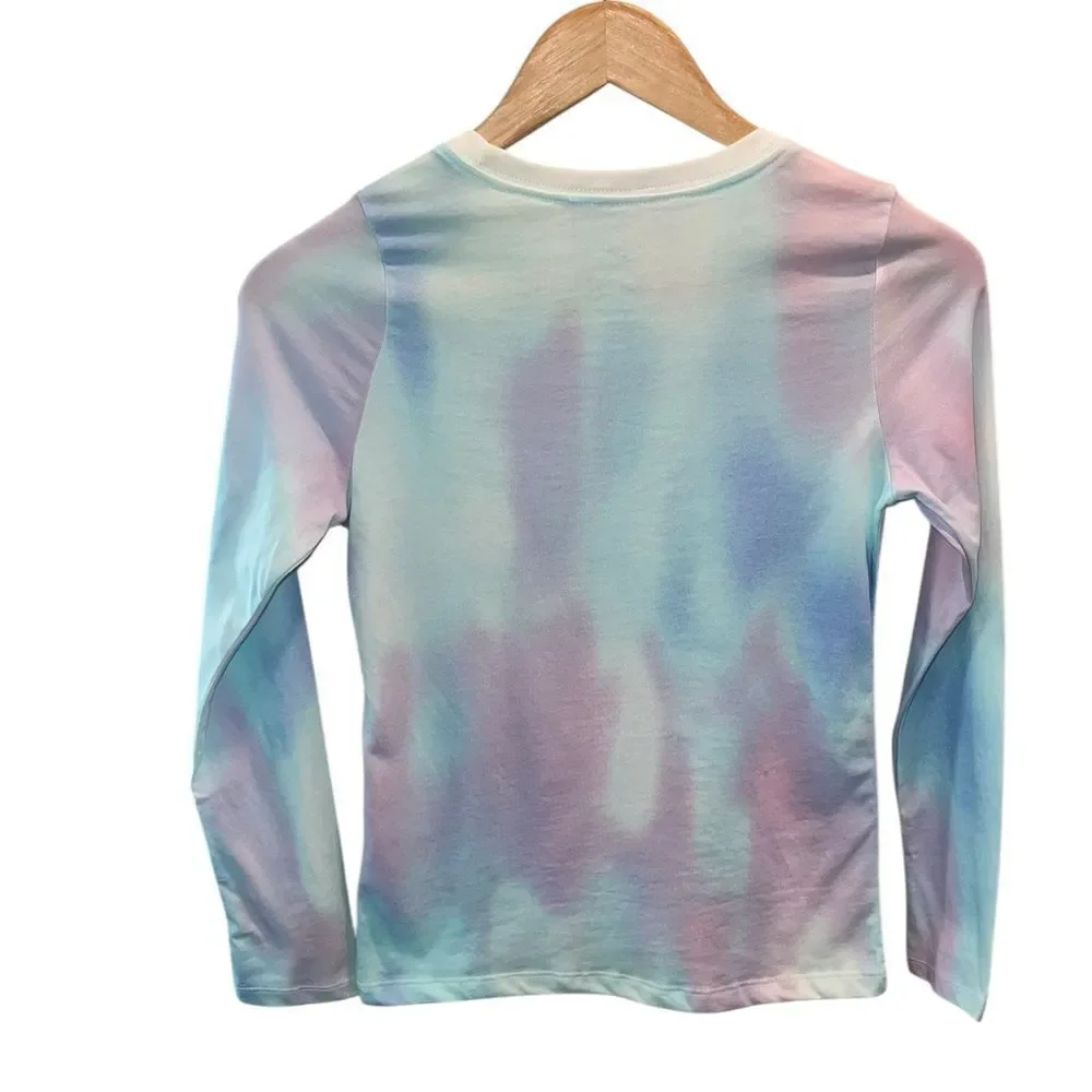 Nike Girls Just Do It Tie Dye Long Sleeve Tee Pastel Athletic Shirt Medium